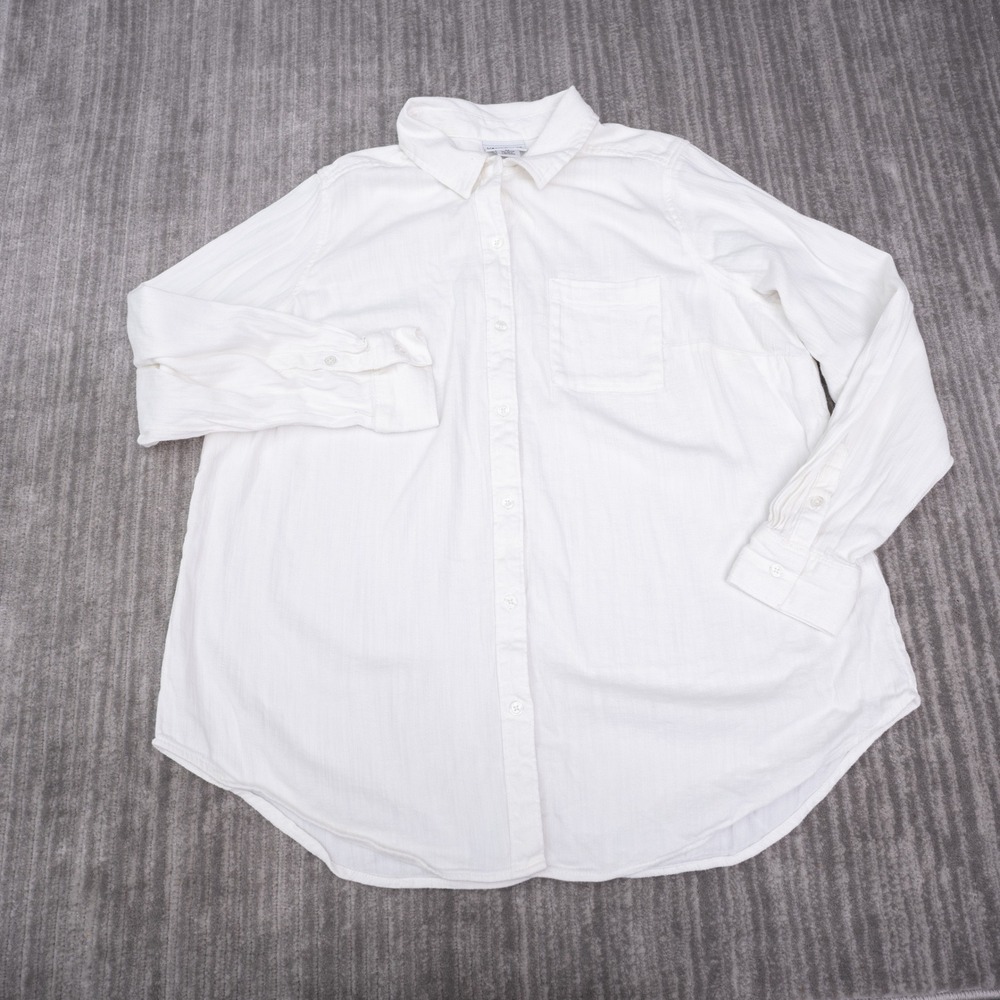 Liz Claiborne Button Front Shirt Womens 0X White Excellent Textured Cotton Rayon